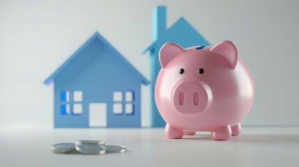 Cute piggy bank with blue house icon clip