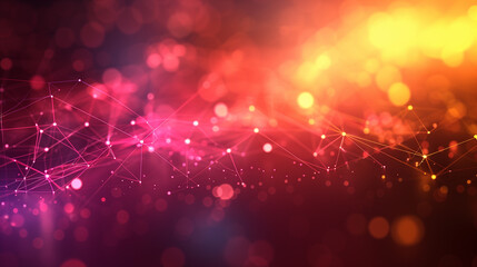 Abstract red and purple background with interconnected lines and dots.