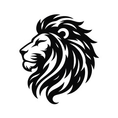 Monochrome lion head silhouette symbol illustration on white isolated background