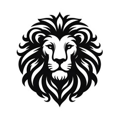 Monochrome lion head silhouette symbol illustration on white isolated background