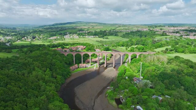 Larpool Viaduct from a drone, Viaduct in Whitby, River Esk, North Yorkshire, England