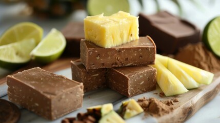 Discover unique flavors like coconut lime and pineapple ginger in the stands selection of homemade fudge.