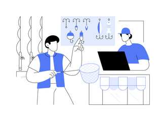 Fishing store isolated cartoon vector illustrations.