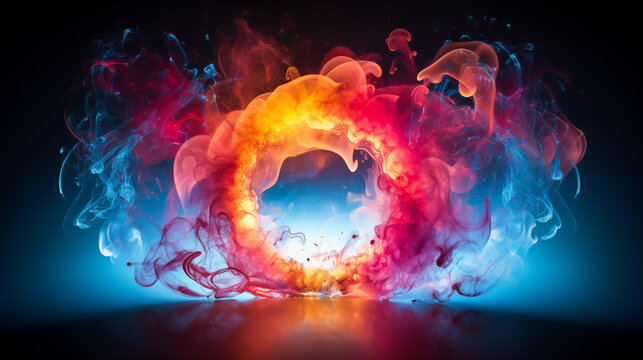 Smoke rings formed by colored smoke