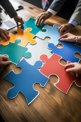 A group of people are working together to solve a puzzle