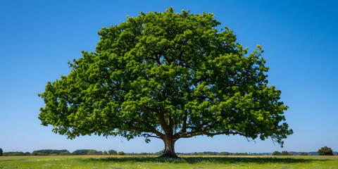 Fototapeta premium Árvore com folhas verdes vibrantes sob um céu azul claro