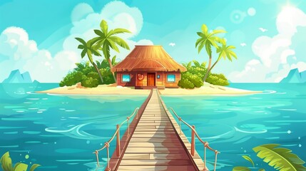 Naklejka premium Vector illustration of beautiful scenic landscape of tropical sea beach.