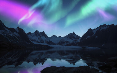 Alaska Aurora Above Glaciers and Mountain Peaks Reflections