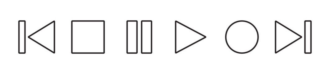 Set of media player button icons. Play and pause buttons, video audio player, player button set icon symbol, play and pause vector button. Vector illustration in transparent background.
