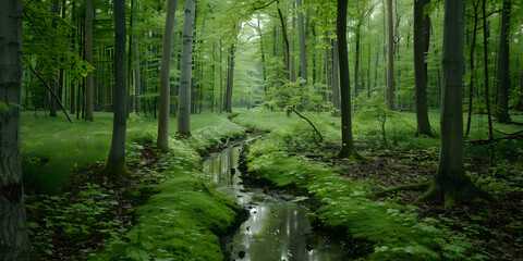 Obraz premium Floresta Verdejante com Riacho Cintilante