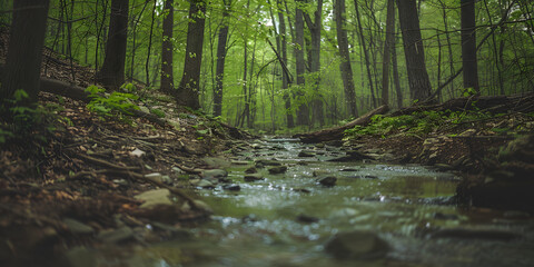 Fototapeta premium Floresta Verdejante com Riacho Cintilante