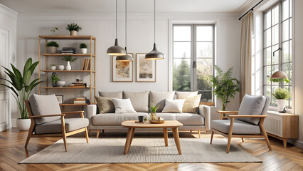 Fototapeta premium Modern living room, AI generated