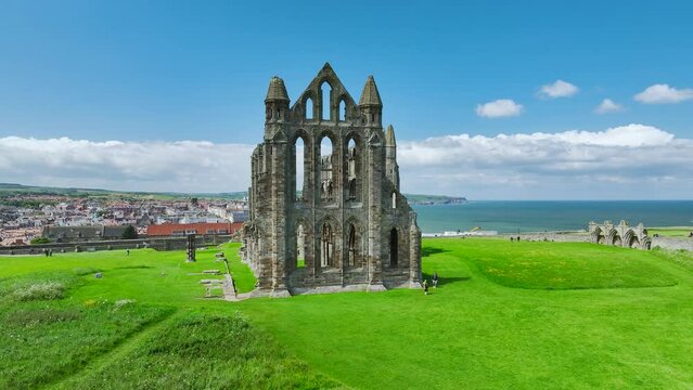 Whitby Abbey from a drone, Whitby, North Yorkshire, England