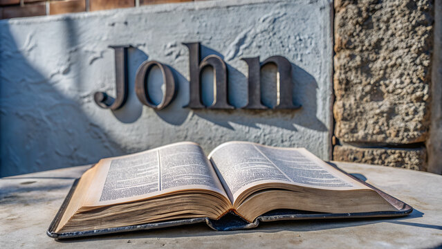 open bible, john, illustration, AI generated