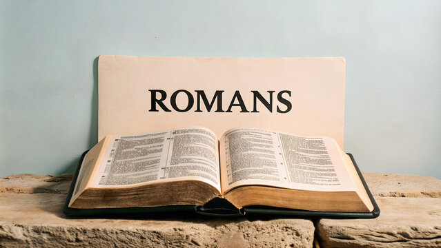 open bible, romans, illustration, AI generated