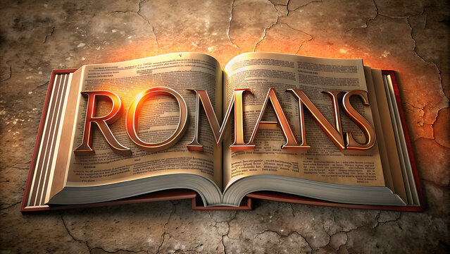 open bible, romans, illustration, AI generated