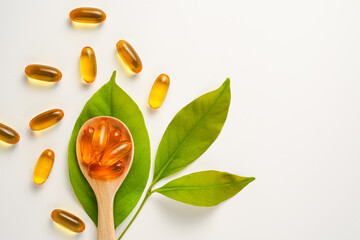 Oil filled capsules, softgel of food supplements, fish oil, omega 3, vitamin D3, vitamin E