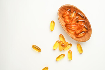 Fish oil capsules with omega 3, omega 9, vitamin D, vitamin E, Cod liver oil, evening primrose oil, borage