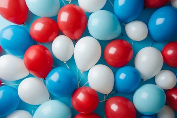 Fototapeta premium Cluster of red, white, and blue balloons, patriotic theme, festive atmosphere, party decor, joyful and lively, copy space