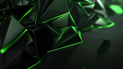 Abstract geometric shapes with green glow on dark background