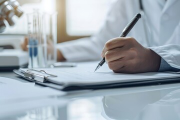 Scientist examining data from experiment, laboratory notebook, precise measurements,  research documentation 