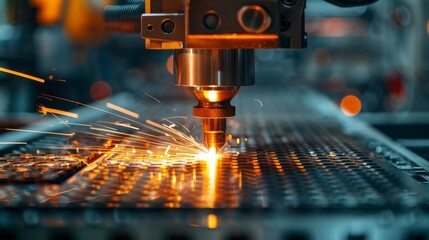 A machine is cutting through metal, creating sparks and a sense of danger