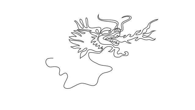 Animated Self drawing of Dragon as a symbol of Chinese New Year video design illustration. Chinese new year symbol illustration simple linear style video design concept. Animal dragon design asset.