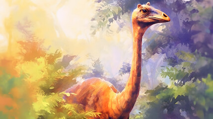 Gallimimus in nature watercolor style