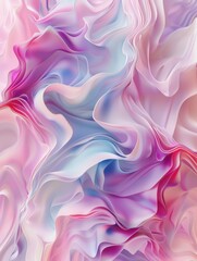 Obraz premium Delicate pastel waves in shades of pink, purple, and blue blend seamlessly, creating a mesmerizing abstract pattern with fluid, fabric-like folds and soft gradients.