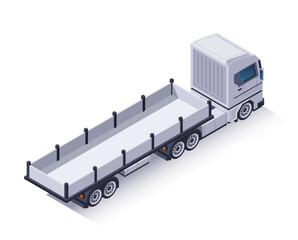 Isometric truck icon. Cargo Vehicle with semi trailer for logistics, shipping and global trade. Empty Freight transport for delivery. 3D vector illustration isolated on white background