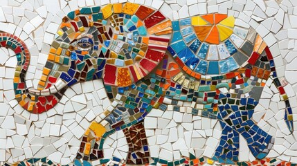 Mosaic animal and shapes on a white background Mosaic art decoration