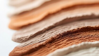 Macro shot of muted earth tone color swatches, high-detail close-up, isolated on a white background, minimalism, ideal for natural and organic designs