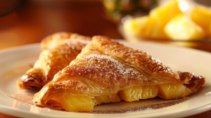 A flaky buttery pineapple turnover dusted with cinnamon sugar and served warm.