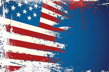 Grunge abstract blue background with American flag. Festive vintage retro backdrop with copy space for USA holidays. 4th of July. Independence, veterans, labor, memorial day