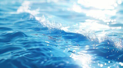 Blue water surface with ripples splashes bubbles waves and sunlight reflections ideal for cosmetics ads