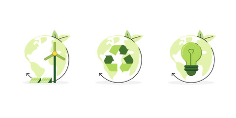 Green renewable energy. Sustainability Business of ESG concept. Green Energy, Ecology and environment development. Flat Vector illustration.