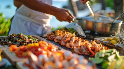 Whispers of the ocean breeze mingle with the aromas of mouthwatering dishes being prepared in an openair kitchen.