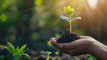 nurturing hand holding small plant seedling business growth success concept photography