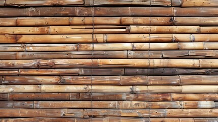 organic woven bamboo lath wooden wall texture with horizontal slats abstract photo