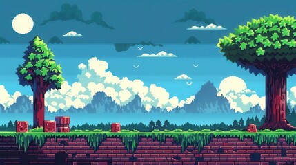 pixel art retro 8bit video game interface background vintage gaming nostalgia concept