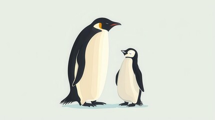 Obraz premium playful penguin parent and chick in minimalist style digital illustration
