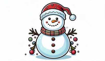 snowman with hat and scarf and ornament merry chritmas