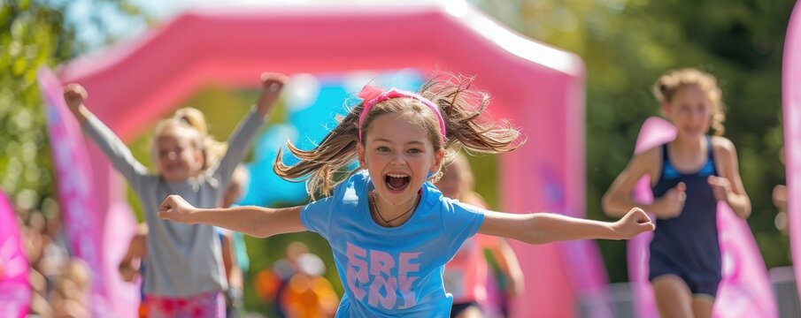 Kids jump for joy at the inflatable obstacle course. - Powered by Adobe