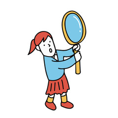 ルーペを持って上を見上げる女の子のイラスト