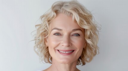 radiant 50s midaged woman with glowing skin and confident smile skincare and beauty concept...