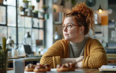 Overweight woman at a pastry shop
