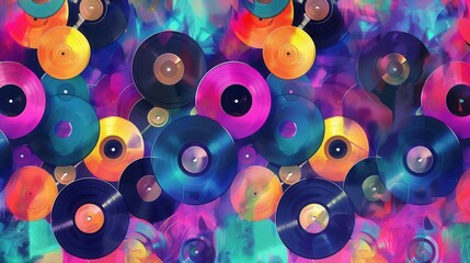Fototapeta premium retro 70s and 80s inspired abstract record collection with vibrant colors digital painting