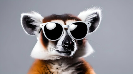 Obraz premium Background of a spectacled lemur with a clear angle of his face on a white background