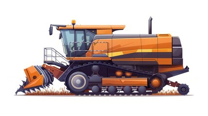 Obraz premium Vector illustration of a combine harvester machine in field.