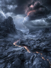 Fototapeta premium A Majestic Display of Natural Power Dynamic Lightning Storm Over Rugged Mountain Terrain Captured in Breathtaking Detail, Highlighting the Raw Beauty and Force of Nature's Elements